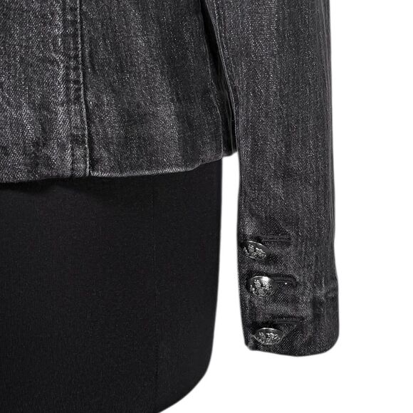 Ralph Lauren Womens Jacket 6 Gray Denim Military Black Velvet Metal Button LRL - Picture 11 of 11